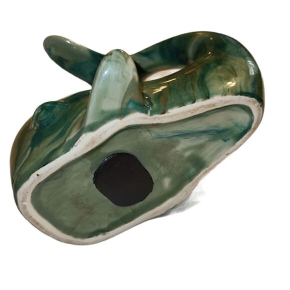 Vintage Ceramic Green Marble Swirl Glazed Whale Coin Bank - Picture 4 of 5